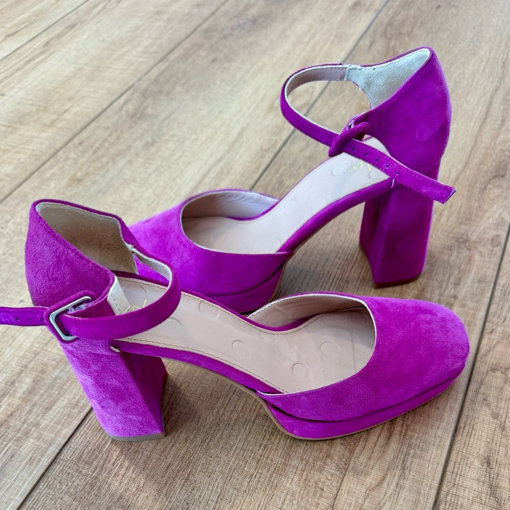 Boden Magenta Suede Platform Heels Ankle Strap Block Heel EU 39